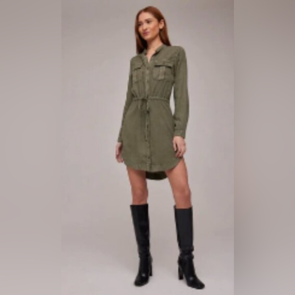 PARASUCO Olive Green Shirt Dress with Tie - Tencel/Lyocell